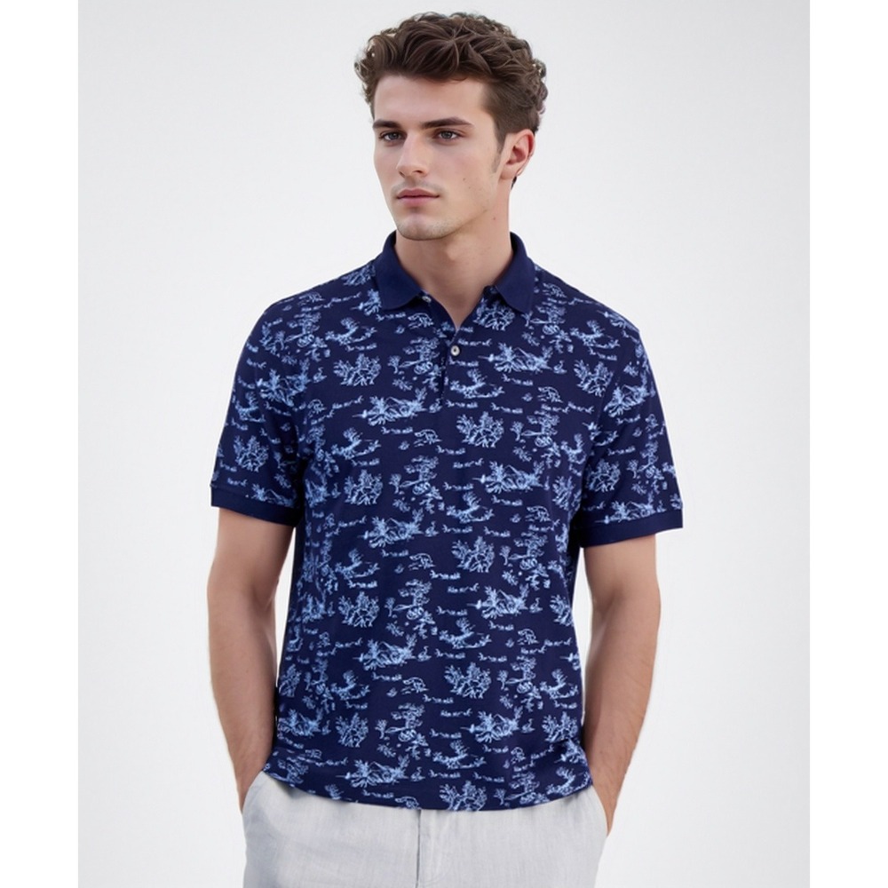Club Room Polo Shirt Mens‎ Small Blue Short Sleeve All Over Print Fox Pique NWT